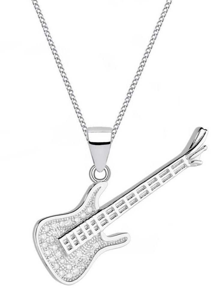 Goldene Hufeisen Silberkette Halskette Silber Fender Gitarre 925 Sterling Anhänger mit Kette, 925 Sterling Silber Silberschmuck für Damen und Herren, mit Zirkonia von Goldene Hufeisen