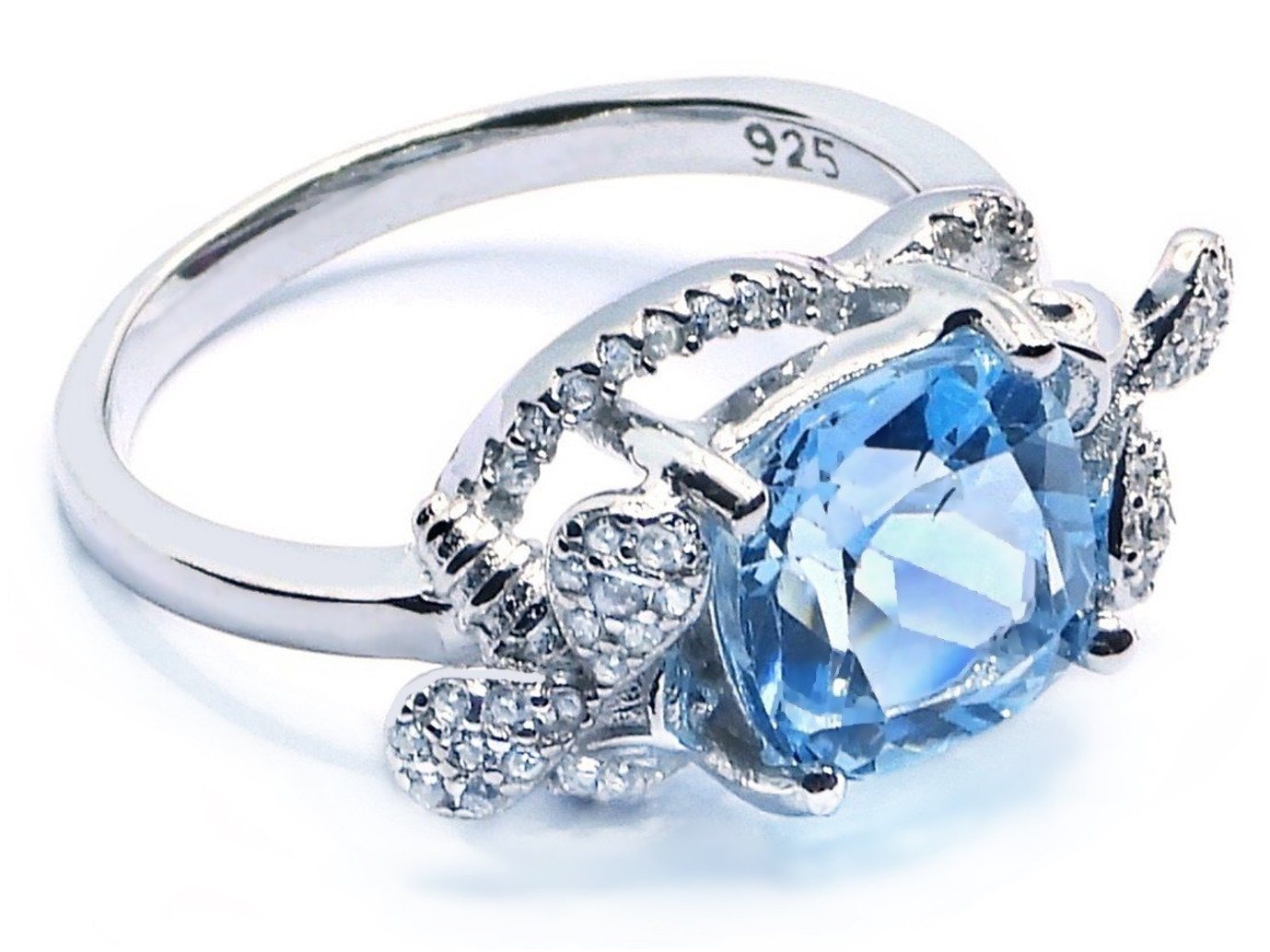 Goldene Hufeisen Silberring echter Blautopas Ring 925 Sterling-Silber Rhodiniert Damen Edelsteine, Damen-Schmuck mit Edelsteine von Goldene Hufeisen