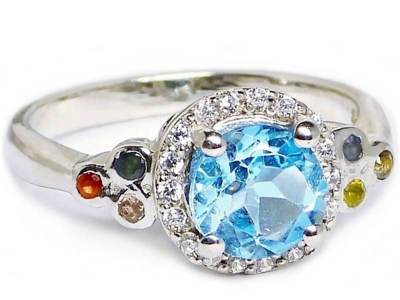 Goldene Hufeisen Silberring echter Blautopas Saphir Ring 925 Sterling-Silber Rhodiniert, Damen-Schmuck mit Edelsteine von Goldene Hufeisen