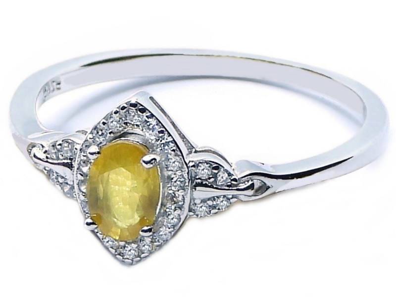 Goldene Hufeisen Silberring echter Gelber Saphir Ring 925 Sterling-Silber Rhodiniert, Damen-Schmuck mit Edelsteine von Goldene Hufeisen