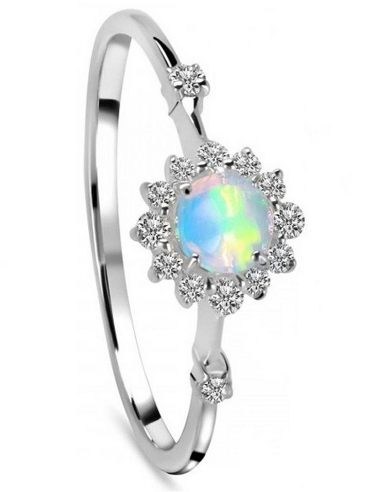 Goldene Hufeisen Solitärring Damen Edelopal & Weiß Topas Fingerring 925 Silber LR-1, Edelsteinschmuck für Damen von Goldene Hufeisen