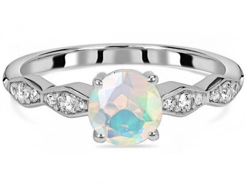 Goldene Hufeisen Solitärring Damen Edelopal & Weiß Topas Fingerring 925 Silber LR-5, Damenschmuck mit Edelsteine von Goldene Hufeisen