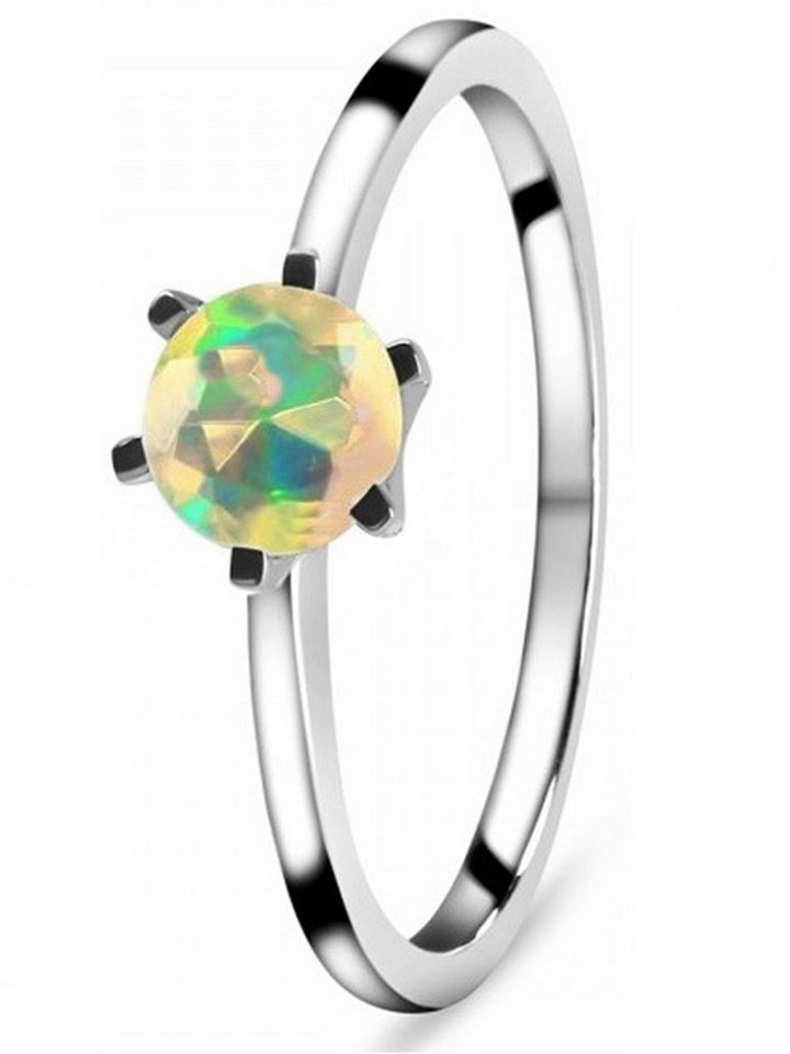 Goldene Hufeisen Solitärring Damen Solitär Edelopal Fingerring 925 Silber mit Edelstein LR-7, Rhodiniert von Goldene Hufeisen