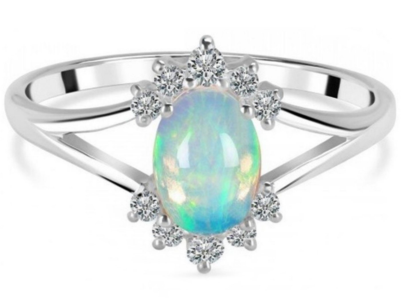 Goldene Hufeisen Solitärring Damen Solitär Edelopal & Weiß Topas Fingerring 925 Silber LR-2, Damenschmuck mit Edelsteine von Goldene Hufeisen