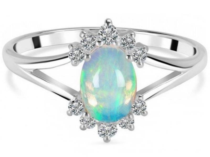 Goldene Hufeisen Solitärring Damen Solitär Edelopal & Weiß Topas Fingerring 925 Silber LR-2, Damenschmuck mit Edelsteine von Goldene Hufeisen