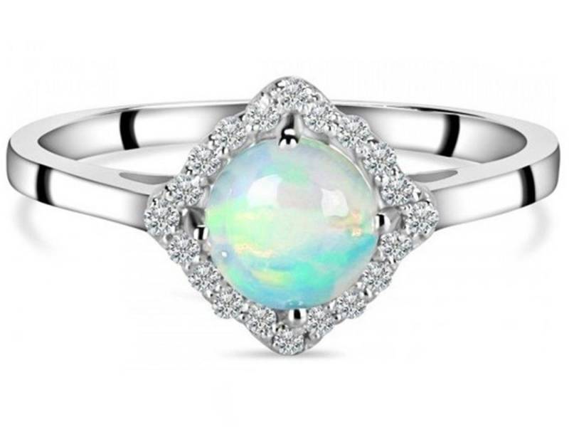 Goldene Hufeisen Solitärring Damen Solitär Edelopal & Weiß Topas Fingerring 925 Silber LR-8, Damenschmuck mit Edelsteine von Goldene Hufeisen