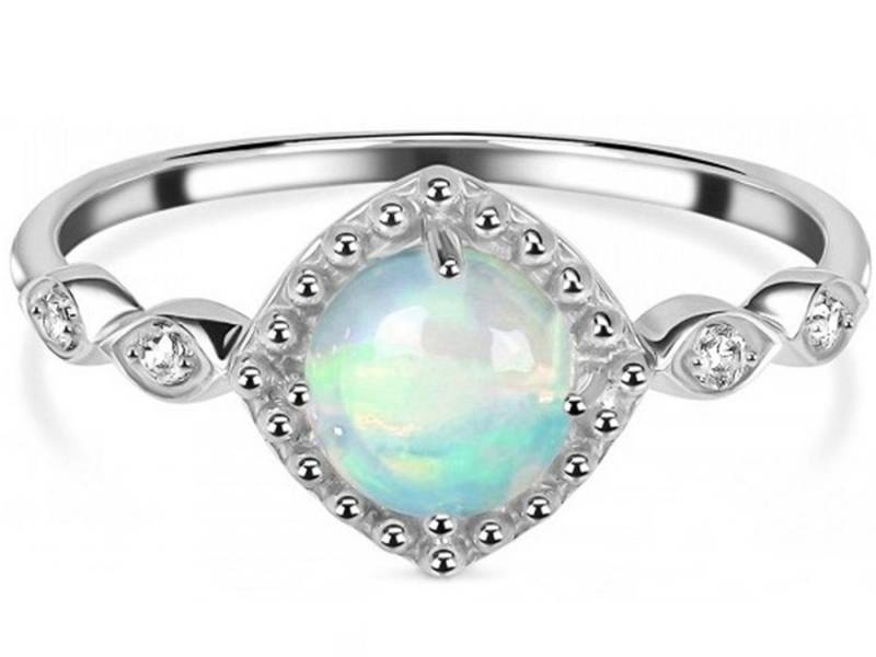 Goldene Hufeisen Solitärring Damen Solitär Edelopal & Weiß Topas Fingerring 925 Silber LR-9, Damenschmuck mit Edelsteine von Goldene Hufeisen