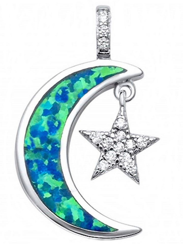 Goldene Hufeisen Sternanhänger Opal Mond Stern Zirkonia Anhänger 925 Sterling Silber Kettenanhänger (1 Stück, inkl. Etui), Ketten-gleiter von Goldene Hufeisen