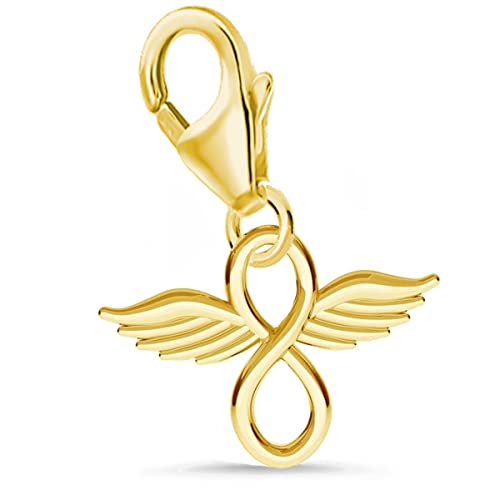 Goldene Hufeisen Unendlichkeit mit Flügel Karabiner Charm Anhänger für Bettelarmband 925 Silber Vergoldet von Goldene Hufeisen