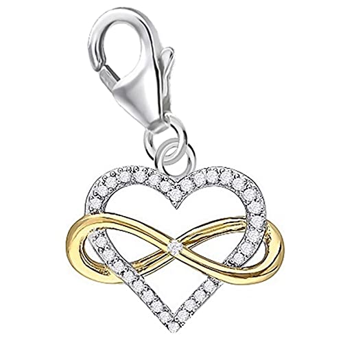 Herz Unendlichkeit Karabiner Charm Anhänger für Bettelarmband aus 925 Sterling-Silber Gold mit Zirkonia von Goldene Hufeisen