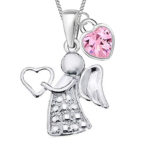 Herz Zirkonia Schutzengel Anhänger mit Kette 925 Echt Silber Kinder Mädchen Engel Taufe (1) CZ Rosa) von Goldene Hufeisen