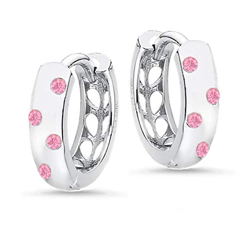 Kids 12mm Klapp-Creolen aus 925 Echt Silber rhodiniert mit Cubic Zirkonia Baby Mädchen Kinder Ohrringe CR05 ((1). Pink) von Goldene Hufeisen