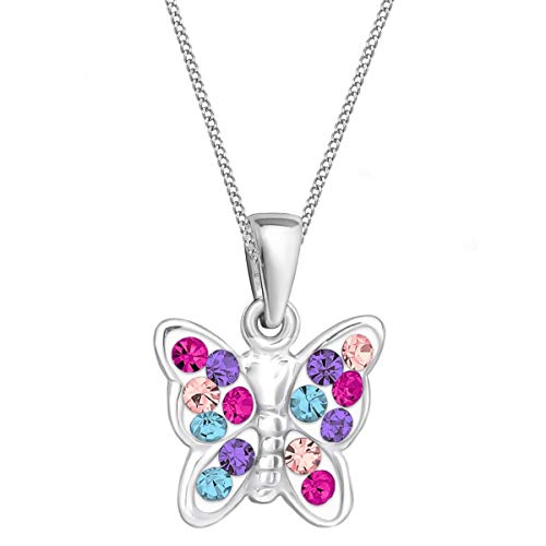 Goldene Hufeisen Kristall Schmetterling ANHÄNGER + 40cm KETTE 925 Echt Silber Mädchen Baby Kinder Halskette (1) Multicolor von Goldene Hufeisen