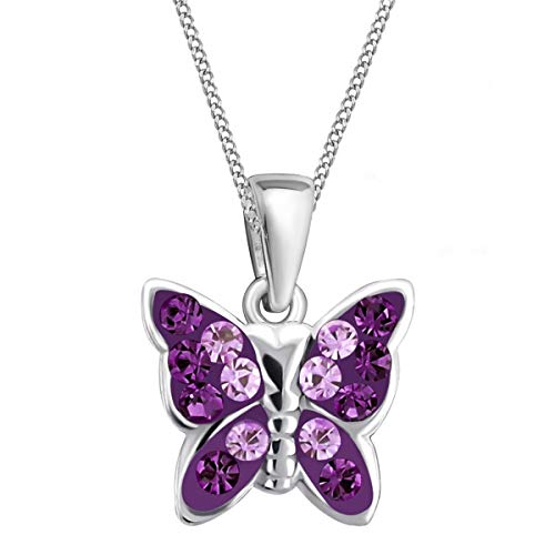 Kristall Schmetterling ANHÄNGER + 40cm KETTE 925 Echt Silber Mädchen Baby Kinder Halskette (2) Lila-Amethyst) von Goldene Hufeisen