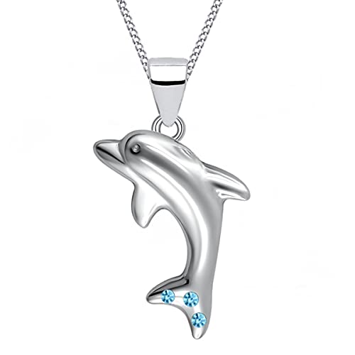 Goldene Hufeisen Mädchen Anhänger Kette Delfin mit Zirkonia Steine 38 cm Kinderkette Delphin Halskette von Goldene Hufeisen