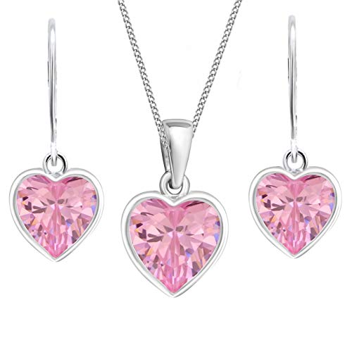 Goldene Hufeisen Rosa Zirkonia Herz Brisur Ohrringe + 40cm Kette 925 Echt Silber Mädchen Kinder Set von Goldene Hufeisen