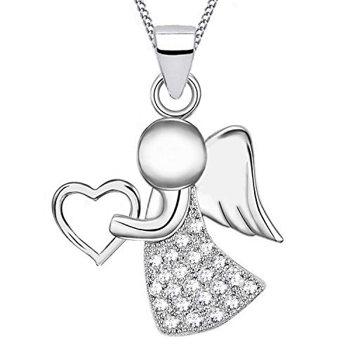 Schutzengel Herz Zirkonia Anhänger mit Halskette 925 Echt Sterling-Silber Damen Mädchen Kette Engel Z54 (Silber/Kristallklar, 38) von Goldene Hufeisen