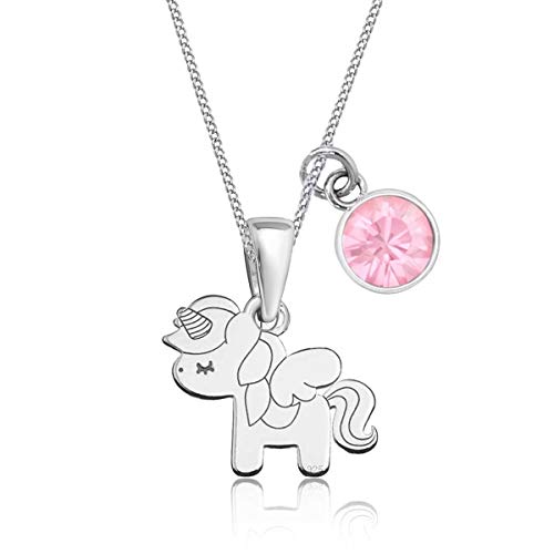 Zirkonia Pegasus Einhorn Anhänger mit Halskette 925 Echt Sterling Silber Pferd Kette für Mädchen Kinder (CZ Rosa, 38) von Goldene Hufeisen