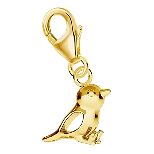 Goldene Hufeisen mini klein Spatz Vogel Karabiner Charm Anhänger für Bettelarmband aus 925 Sterling-Silber Vergoldet von Goldene Hufeisen