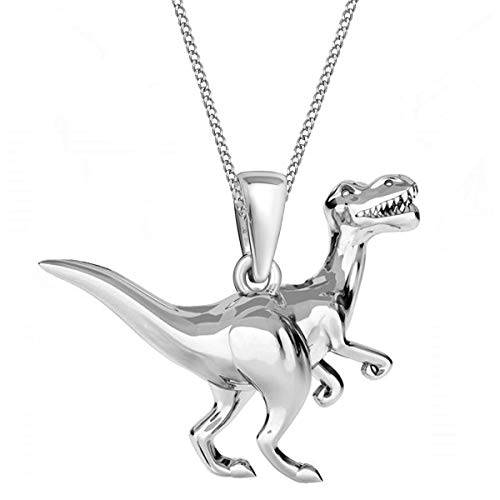 Goldene Hufeisen 3D Dinosaurier Anhänger mit Kette 925 Echt Silber Mädchen Damen Halskette Dino (1) Silber, 38 von Goldene Hufeisen