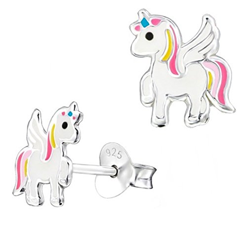 Pegasus Einhorn Ohrstecker Silber 925 mit Emaille Pferd Kinder Mädchen Ohrringe von Goldene Hufeisen