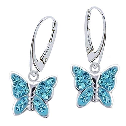 für Dich Blau Kristall Schmetterling Brisuren Ohrringe 925 Echt Silber Mädchen Ohrhänger von Goldene Hufeisen