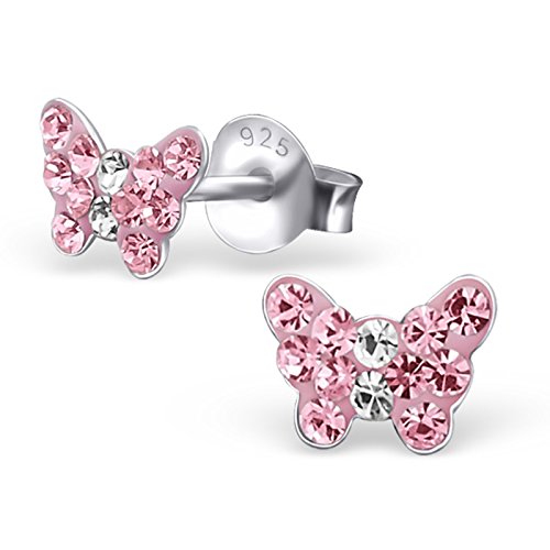GH1a ROSA Mini Kristall Schmetterling Ohrstecker 925 Echt Silber Ohrringe Mädchen Kinder Geschenkidee von Goldene Hufeisen