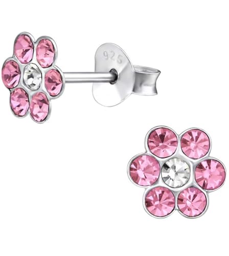 Kristall Blume Ohrstecker 925 Echt Silber Ohrringe Kinder Mädchen von Goldene Hufeisen
