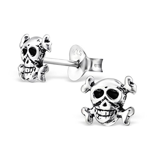 1 Paar Schädel Totenkopf Ohrstecker 925 Echt Silber Herren Damen Geschenkidee (Motiv2 / 7 x 6mm) von Goldene Hufeisen