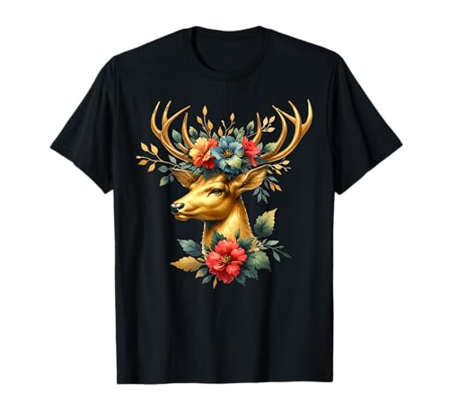 Hirsch Reh - Herren Trachten - Knaben Trachten T-Shirt Hirsch Reh - Herren Trachten - Knaben Trachten T-Shirt von Goldener Hirsch mit Blumen Trachtenshirt