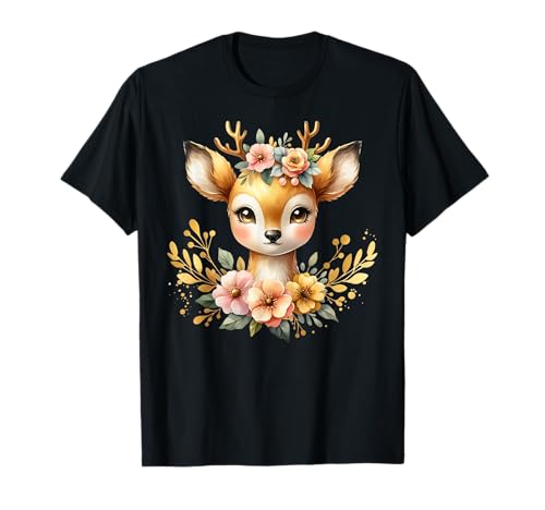 Reh Hirsch - Damen Trachten - Dirndl Trachten T-Shirt Reh Hirsch - Damen Trachten - Dirndl Trachten T-Shirt von Goldener Hirsch mit Blumen Trachtenshirt