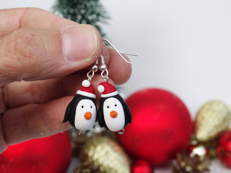 Weihnachtsohrringe, Weihnachten Ohrringe, Weihnachtsgeschenk Für Sie, Niedliche Pinguine, Polymer Clay Pinguine, Winter Pinguine von GoldenhandsByStavrov