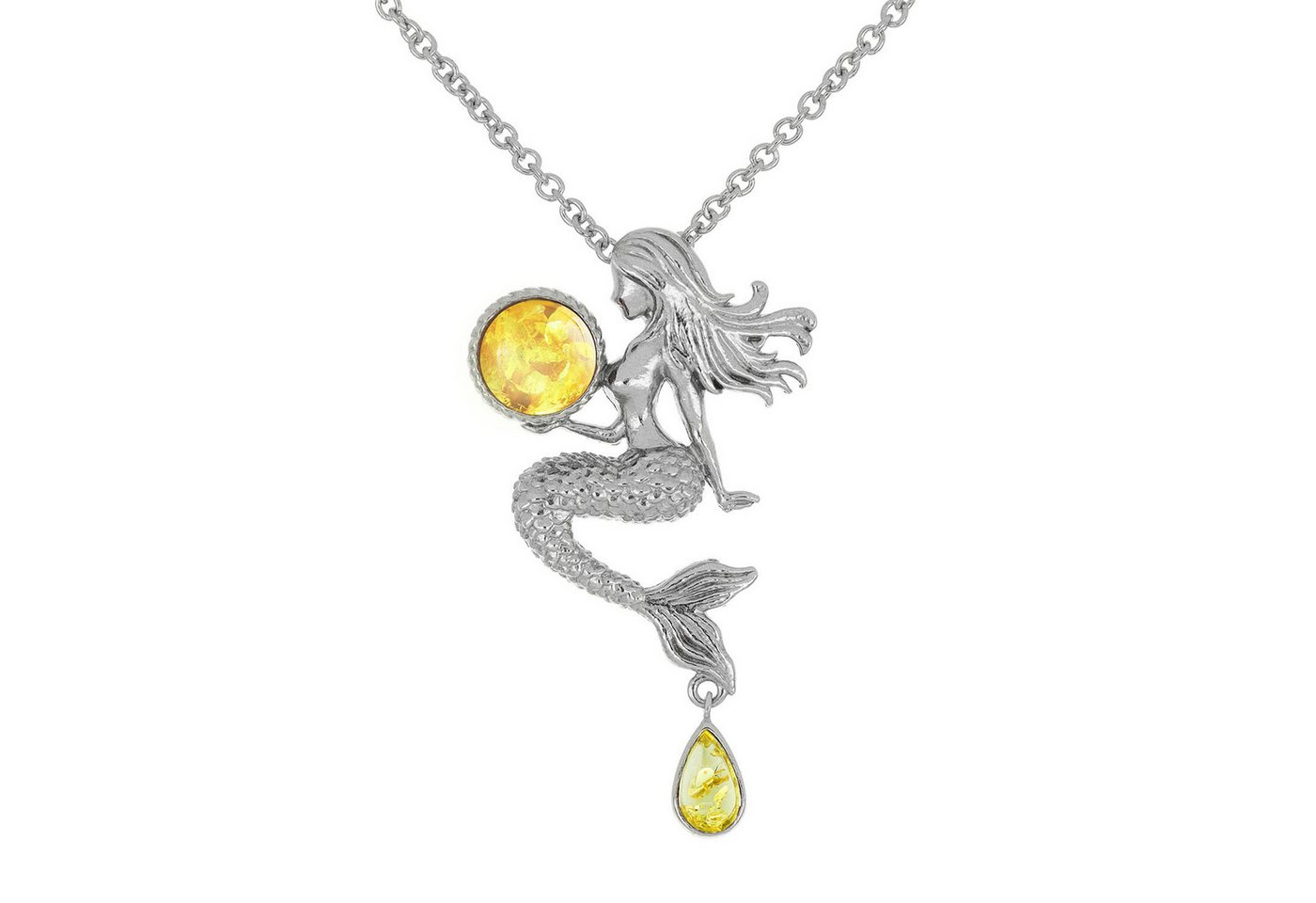 Golders Kettenanhänger Meerjungfrau aus 925 Sterlingsilber mit Bernstein (Set, 1-tlg), rhodiniert oder vergoldet Sterling Silber Silberschmuck für Damen von Golders