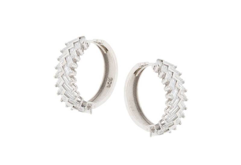 Golders Paar Creolen aus 925 Silber in Fischgrätenmuster mit Zirkonia (2-tlg., Set), Sterling Silberschmuck für Damen von Golders