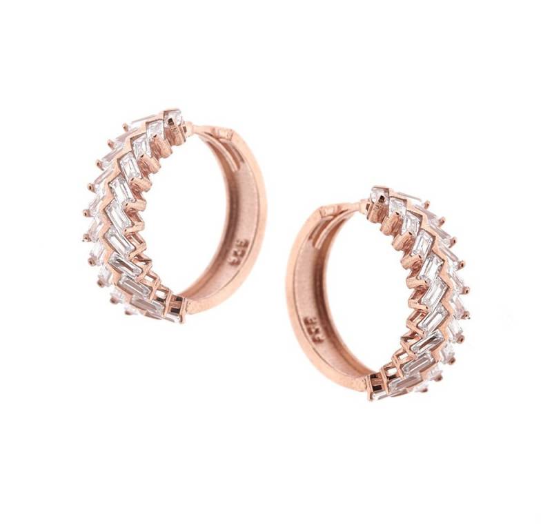 Golders Paar Creolen aus 925 Silber in Fischgrätenmuster mit Zirkonia (2-tlg., Set), Sterling Silberschmuck für Damen von Golders