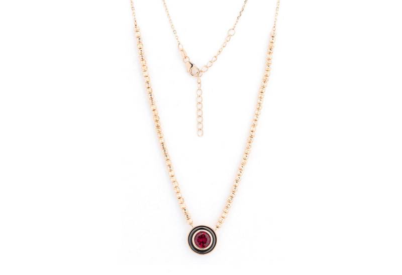 Golders Silberkette Damen Collier 925 Sterlingsilber vergoldet (mit rundem Zirkoniaanhänger in weiß oder rot, 1-tlg., Karabinerverschluss), Elegante Halskette 45cm+5cm Kettenlänge Perfektes Schmuck Geschenk von Golders