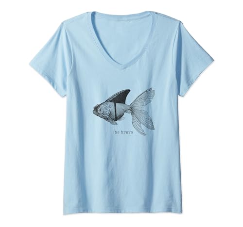 Damen Be Brave Seien Sie mutig süßer Goldfisch mit Haifischflosse T-Shirt mit V-Ausschnitt Damen Be Brave Seien Sie mutig süßer Goldfisch mit Haifischflosse T-Shirt mit V-Ausschnitt von Goldfisch mit Haifischflosse Vintage Geschenke