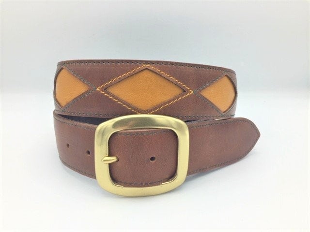 Gürtel Im Vintagestyle 100% Rindleder/ Braun-Gelb von GoldhanLeathergoods