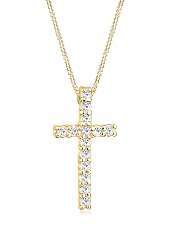 Elli Halskette Damen Kreuz Anhänger Elegant mit Kristallen in 925 Sterling Silber Vergoldet von Elli