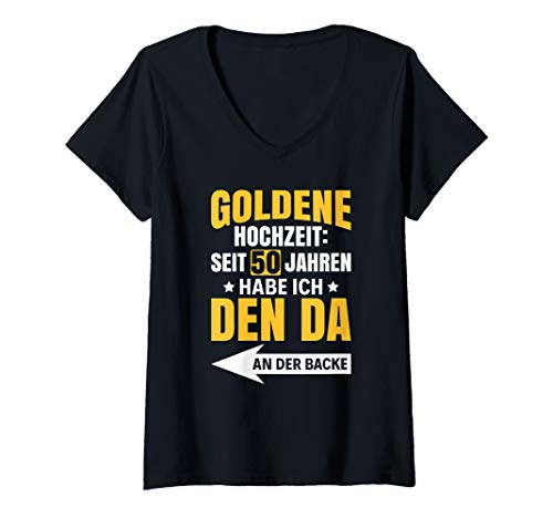 Damen Goldene Hochzeit Jubiläum Goldhochzeit Hochzeitstag 50 Jahre T-Shirt mit V-Ausschnitt Damen Goldene Hochzeit Jubiläum Goldhochzeit Hochzeitstag 50 Jahre T-Shirt mit V-Ausschnitt von Goldhochzeit Goldene Hochzeit 50 Jahre verheiratet