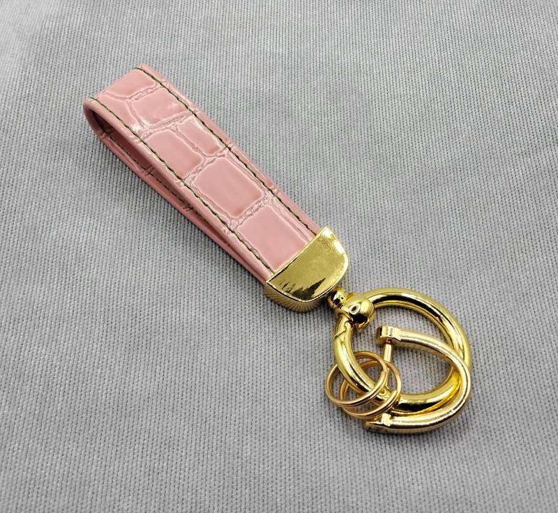 Luxus Schlüsselanhänger Leder Rosa Mit Karabiner Gold von Goldi2024