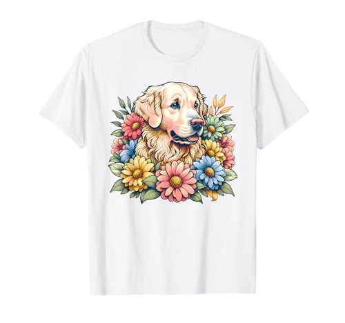 Golden Retriever Hund Sommerblumen Frauen T-Shirt Golden Retriever Hund Sommerblumen Frauen T-Shirt von Goldie Sun Frauen