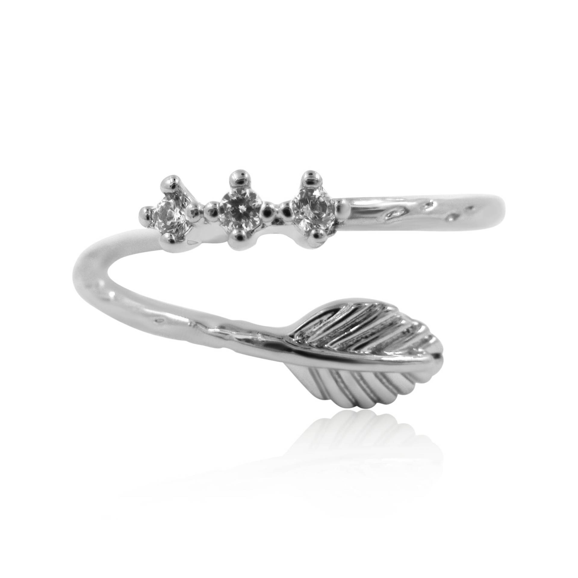 sterling Silber Blatt Ring, 3 Kristalle Offene Midi Verstellbare Großhandel Ringe sterling Silber Blatt Ring, 3 Kristalle Offene Midi Verstellbare Großhandel Ringe von GoldieSupplies