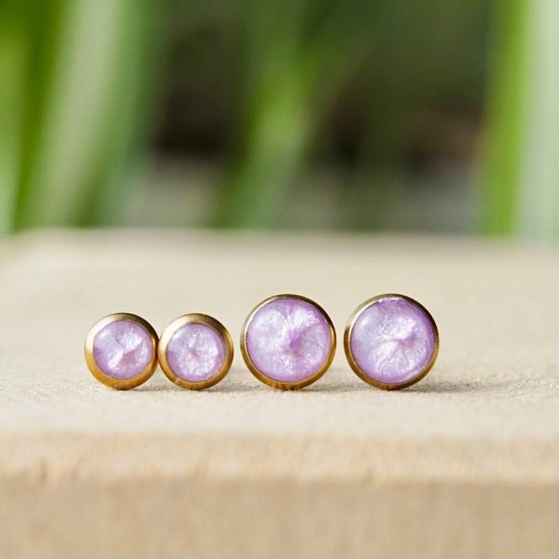 Rosa Goldene Ohrstecker, Kleine 6mm Bis 8mm Ohrring Stecker in Pink, Rosa, Gold, Schmuck Geschenk Für Freundin von GoldkehlchenShop