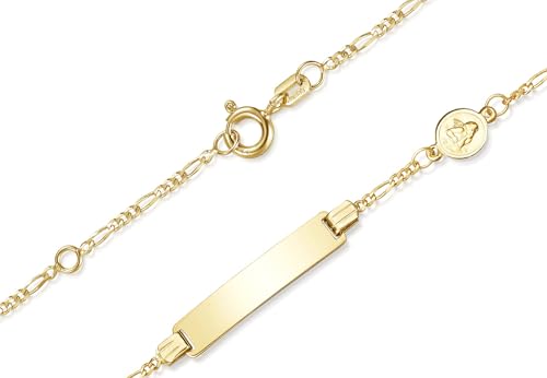 Silberkettenstore Baby- & Kinder-Gravurarmband mit Schutzengel inkl. persönlicher Gravur & Geschenksäcken in versch. Größen I aus echt 333 Gold gefertigt I 10 verschiedene Schriftarten von Goldketten-Store