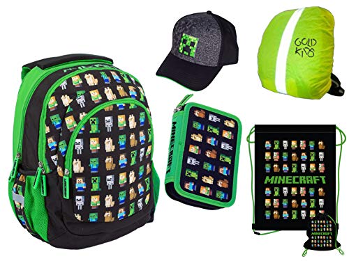 5er Set Schulrucksack Ranzen Federmappe Turnbeutel Minecraft Motiv erste Klasse von Goldkids