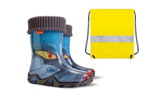 Demar Gummistiefel Kinder Regenstiefel Kinderstiefel Stormer gefüttert mit Innensocken + Schuhbeutel Neongelb (26/27) von Goldkids