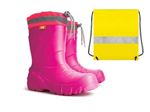 Demar Gummistiefel Kinder Regenstiefel Kinderstiefel rosa gefüttert Eva Schaum mit Innensocken + Schuhbeutel Neongelb Mädchen (26/27) von Goldkids