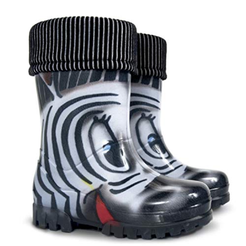 Demar LUX Gummistiefel Regenstiefel Kinderstiefel gefüttert mit Innensocken Mädchen Jungen (20/21, Zebra) von Goldkids