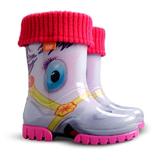 Demar LUX Gummistiefel Regenstiefel Kinderstiefel gefüttert mit Innensocken Mädchen Jungen (24/25, Pony) von Goldkids